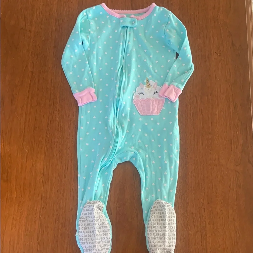 🍊5/$25 NWOT Carter's Blue and Pink Footies with Full-Length Zipper size 18m - Picture 2 of 7